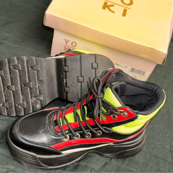 Yoki Boot Sneakers in black, red, and neon yellow. - Picture 5 of 6